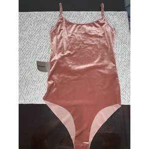 Zara Velvet open backless body suit in light pink
